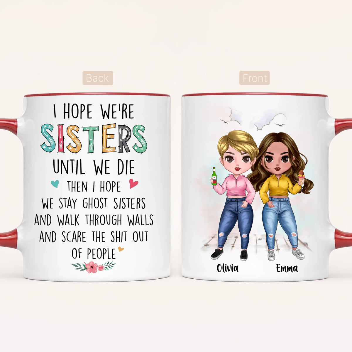 Personalised Sisters Mug | Cartoon Sisters | Up to 7