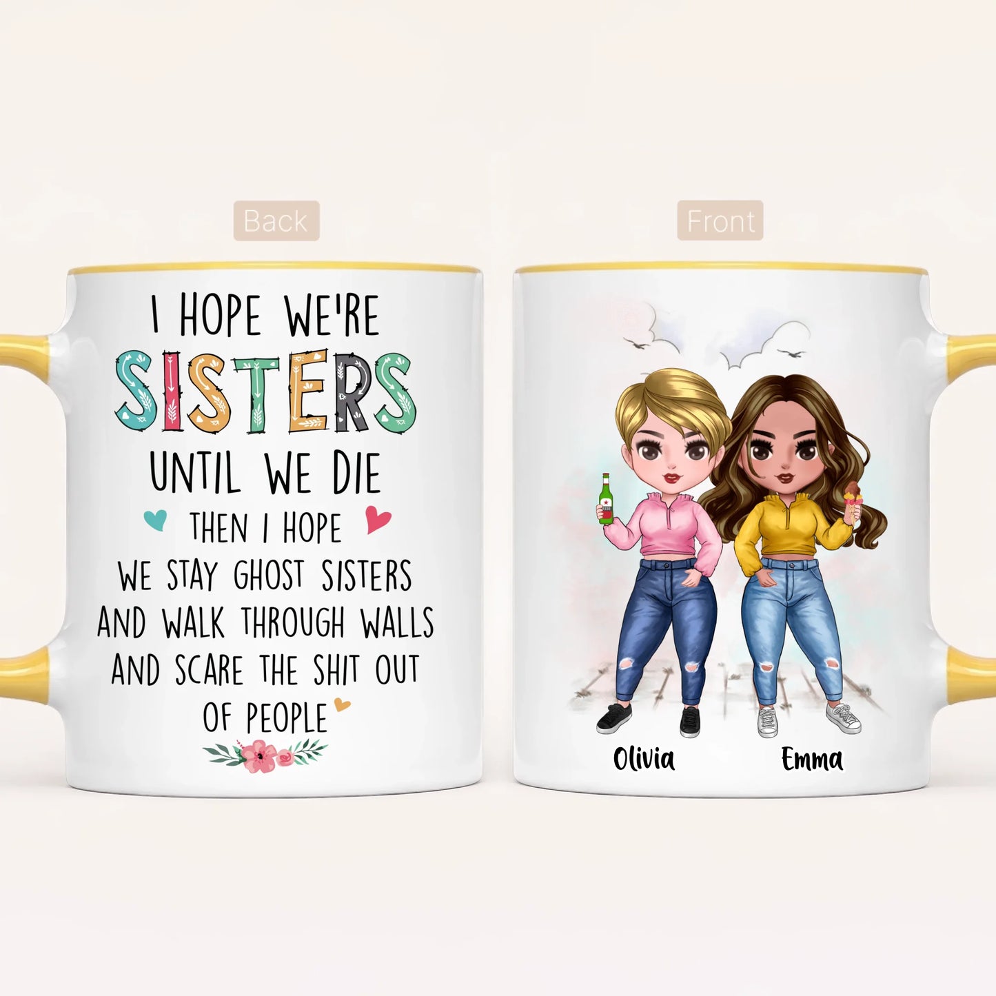 Personalised Sisters Mug | Cartoon Sisters | Up to 7