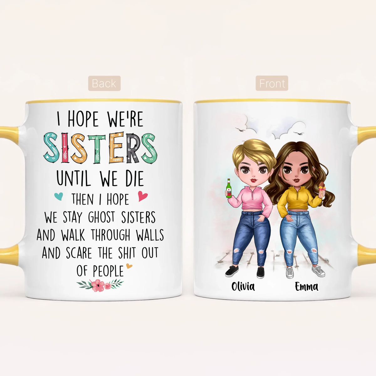 Personalised Sisters Mug | Cartoon Sisters | Up to 7