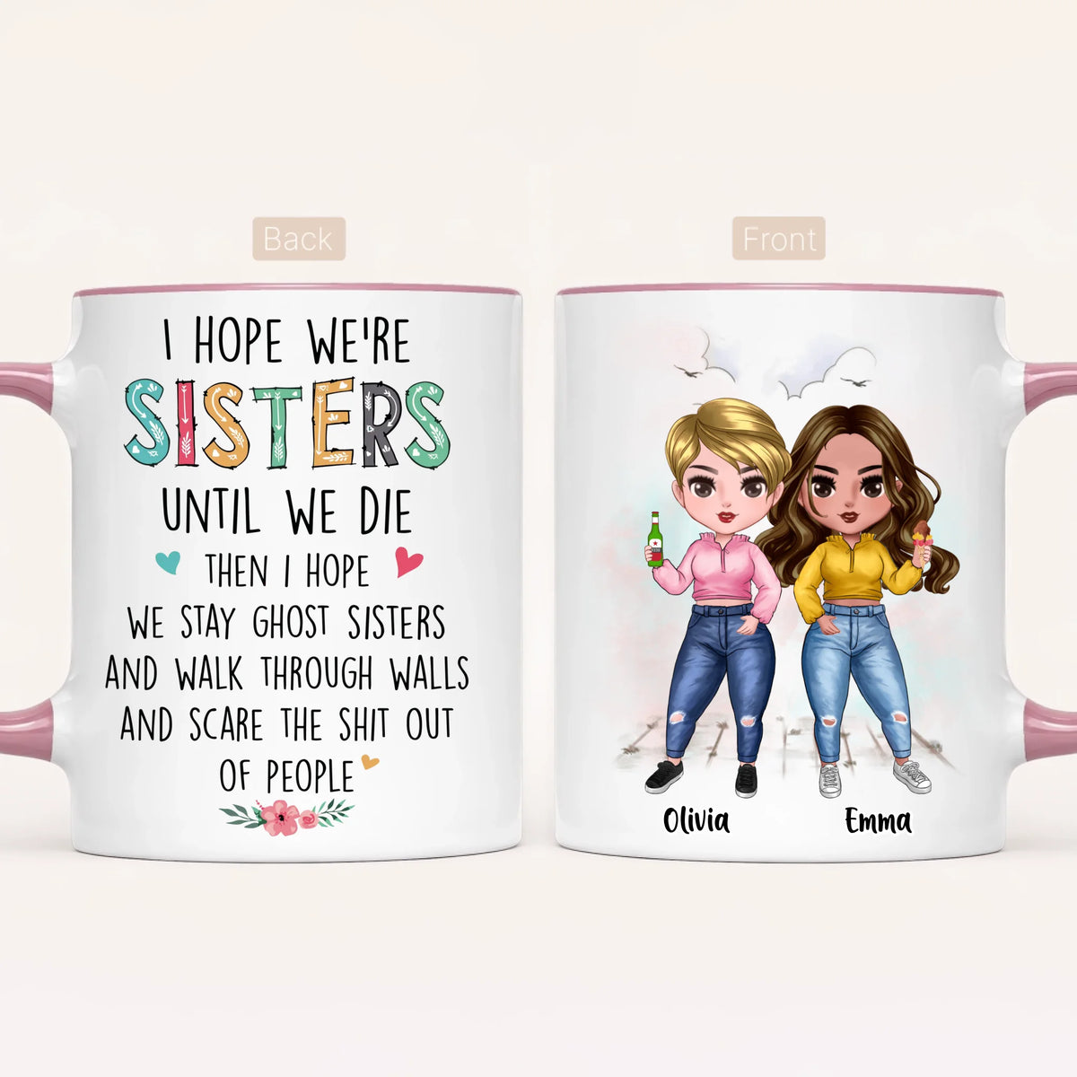 Personalised Sisters Mug | Cartoon Sisters | Up to 7