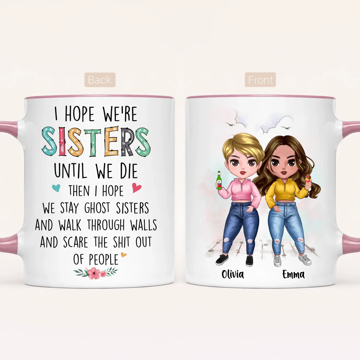 Personalised Sisters Mug | Cartoon Sisters | Up to 7