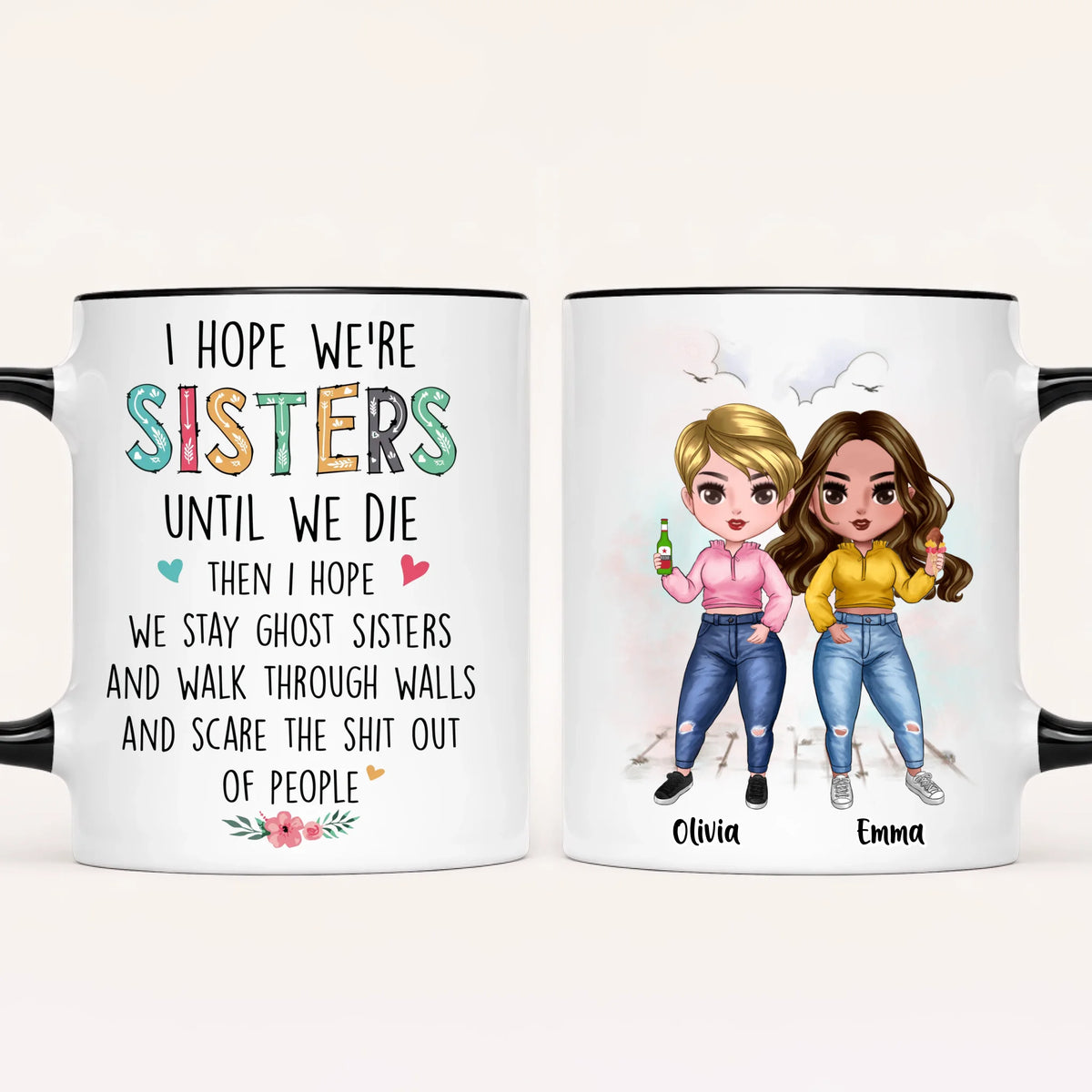Personalised Sisters Mug | Cartoon Sisters | Up to 7