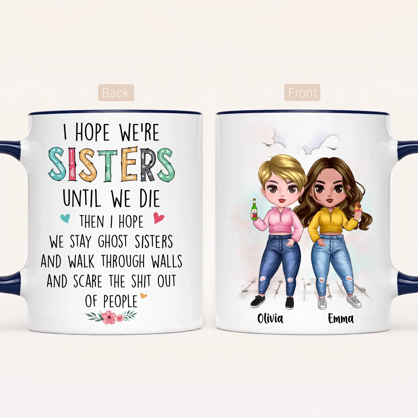 Personalised Sisters Mug | Cartoon Sisters | Up to 7