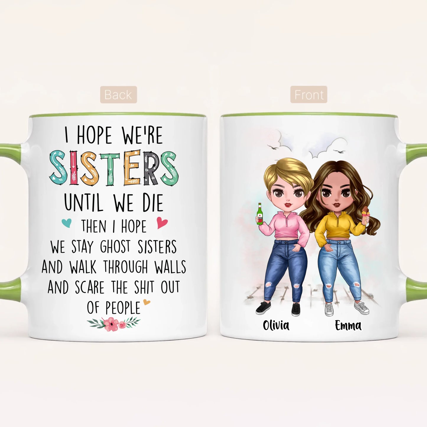 Personalised Sisters Mug | Cartoon Sisters | Up to 7