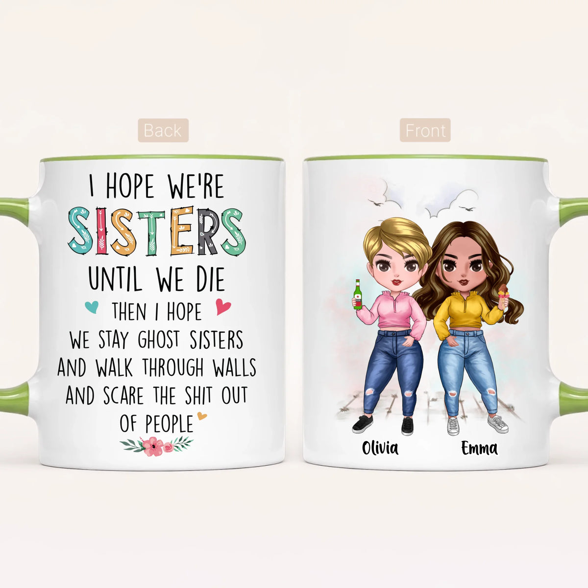 Personalised Sisters Mug | Cartoon Sisters | Up to 7
