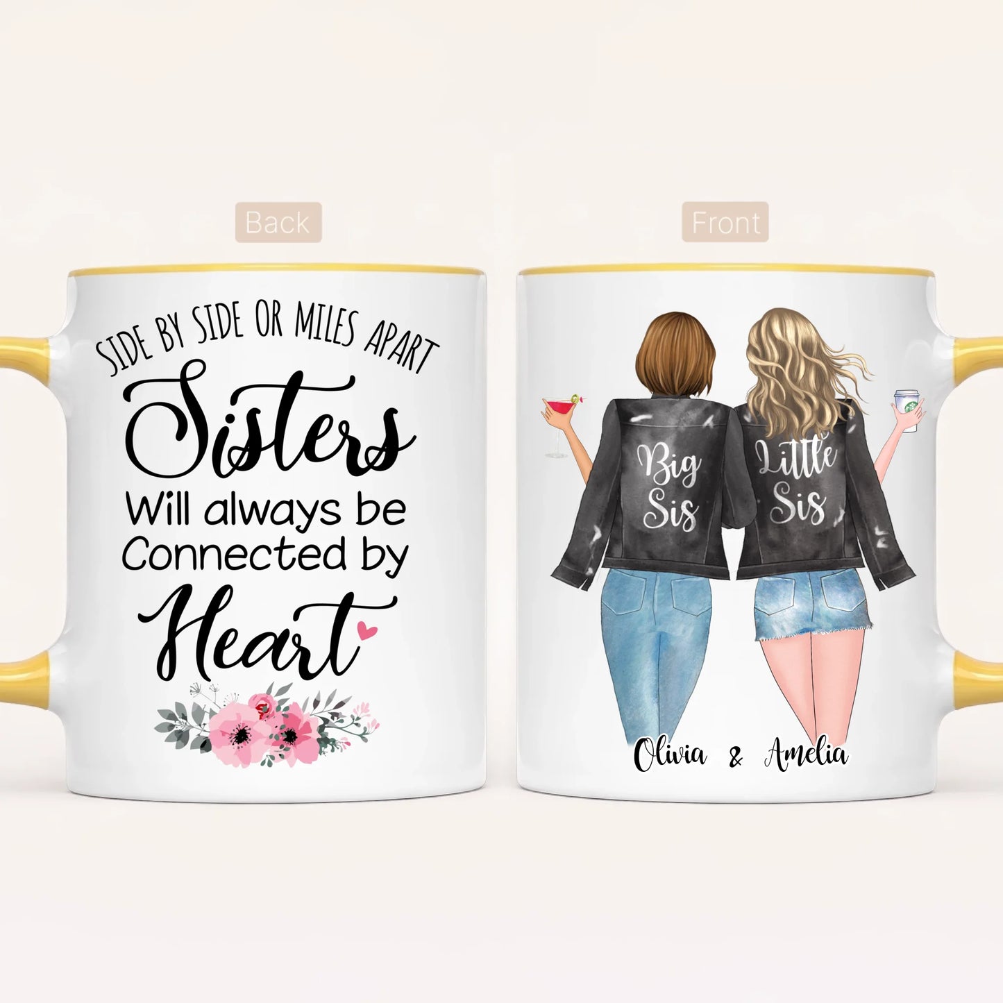 Personalised Sister Mug | Side by Side, Miles Apart