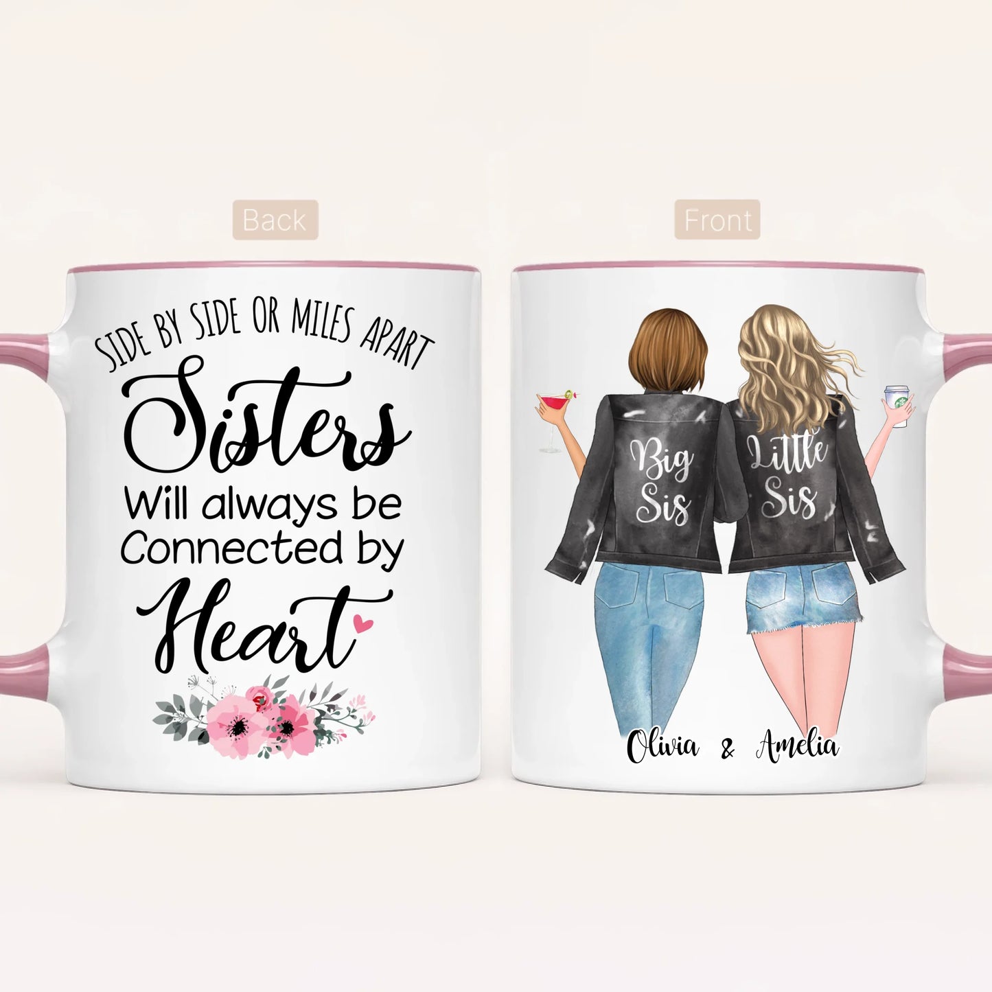 Personalised Sister Mug | Side by Side, Miles Apart