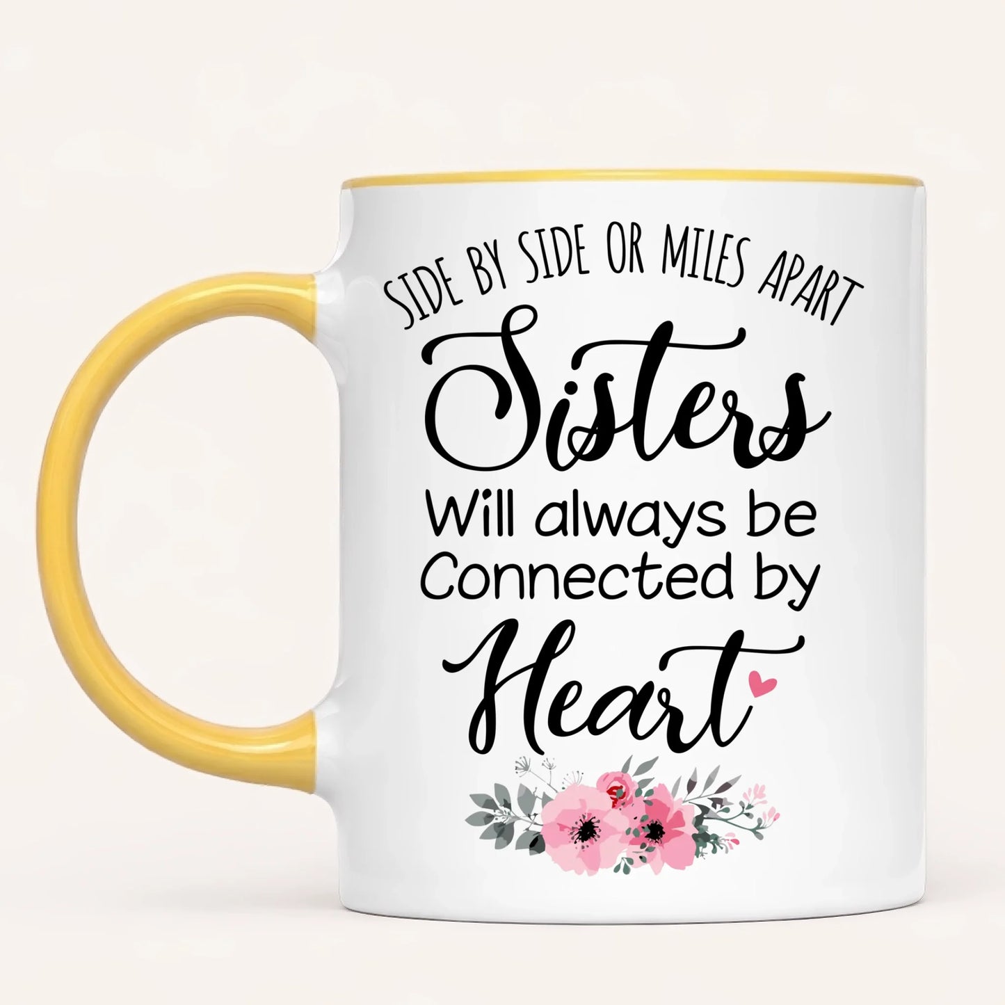 Personalised Sister Mug | Side by Side, Miles Apart