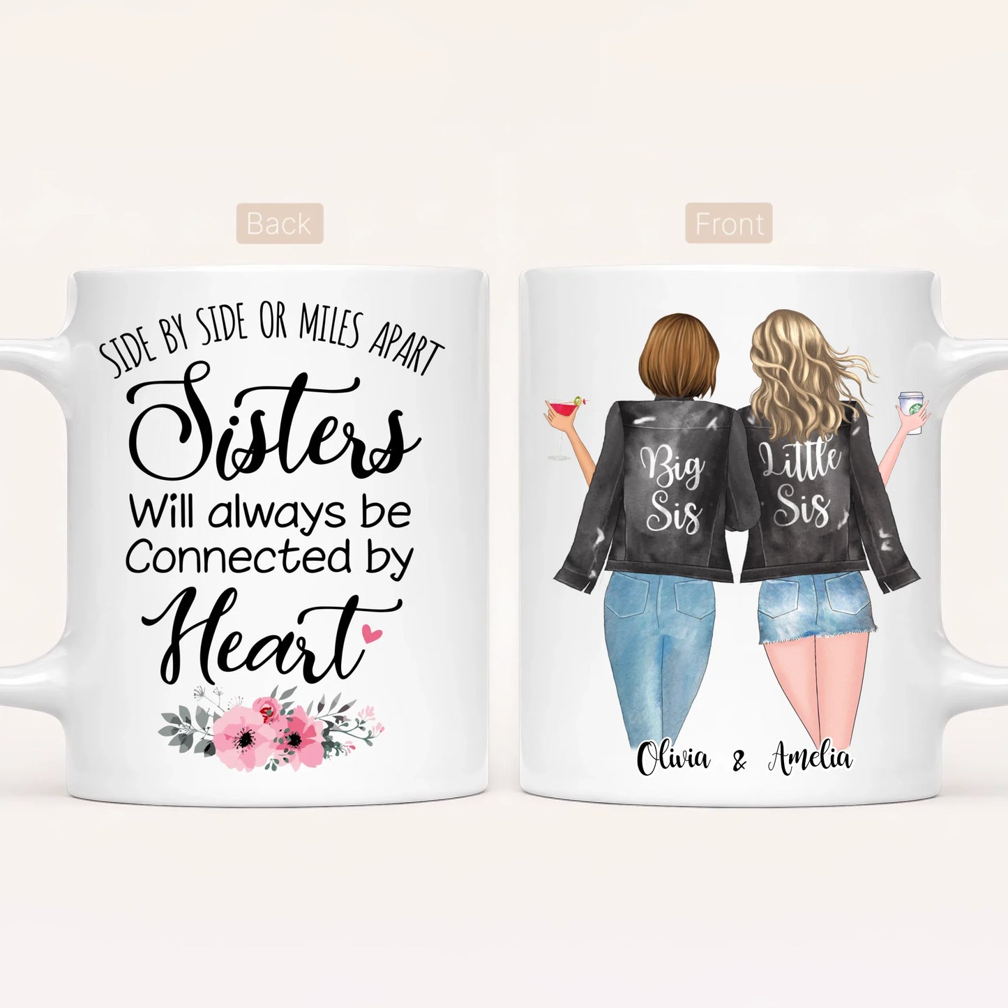 Personalised Sister Mug | Side by Side, Miles Apart