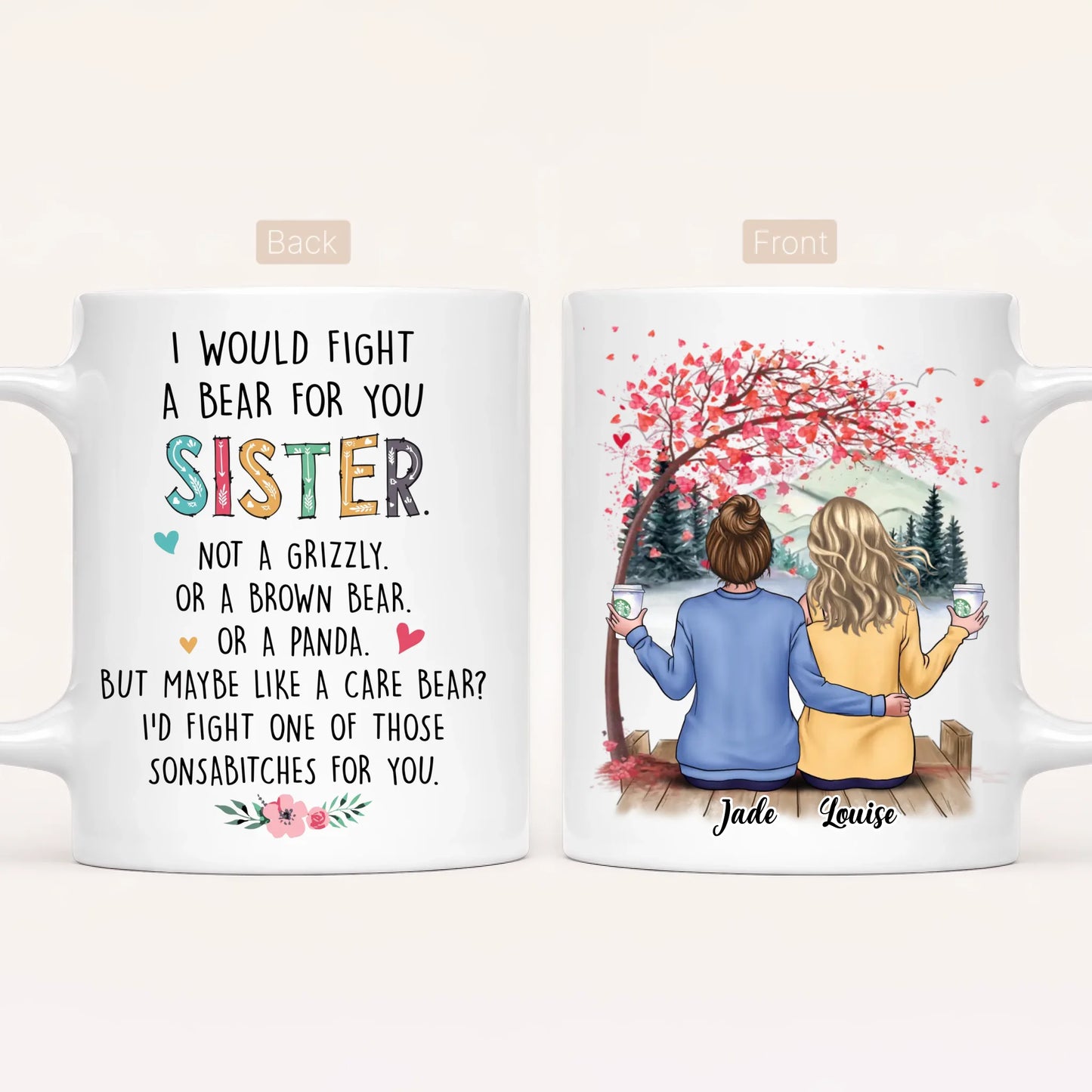 Personalised Sisters Mug | Hearts Made Us Friends | Up to 6