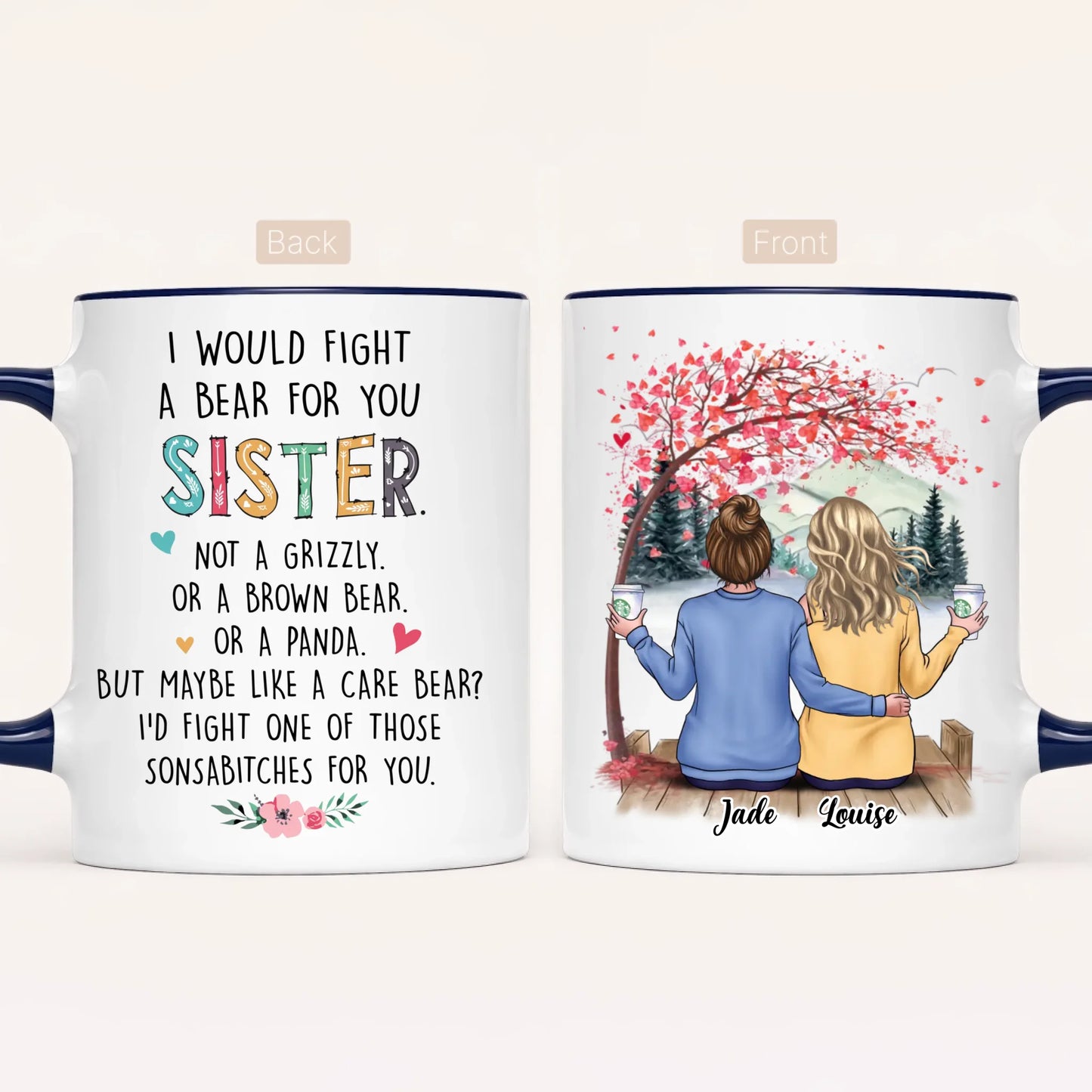 Personalised Sisters Mug | Hearts Made Us Friends | Up to 6