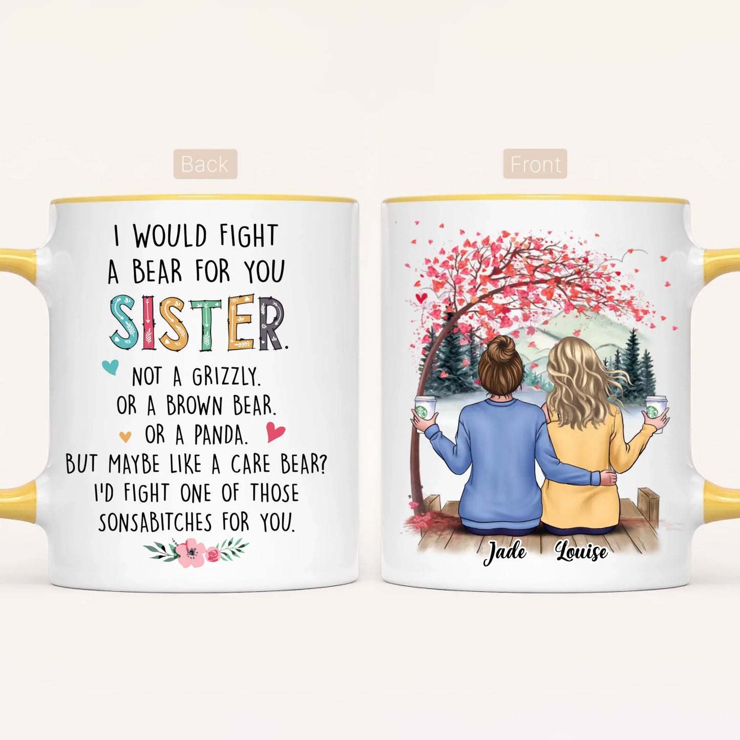 Personalised Sisters Mug | Hearts Made Us Friends | Up to 6
