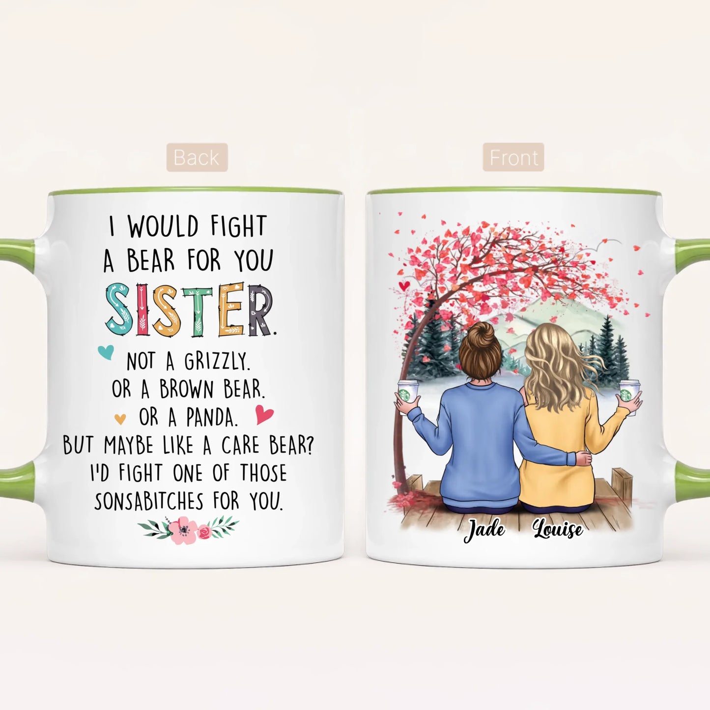 Personalised Sisters Mug | Hearts Made Us Friends | Up to 6