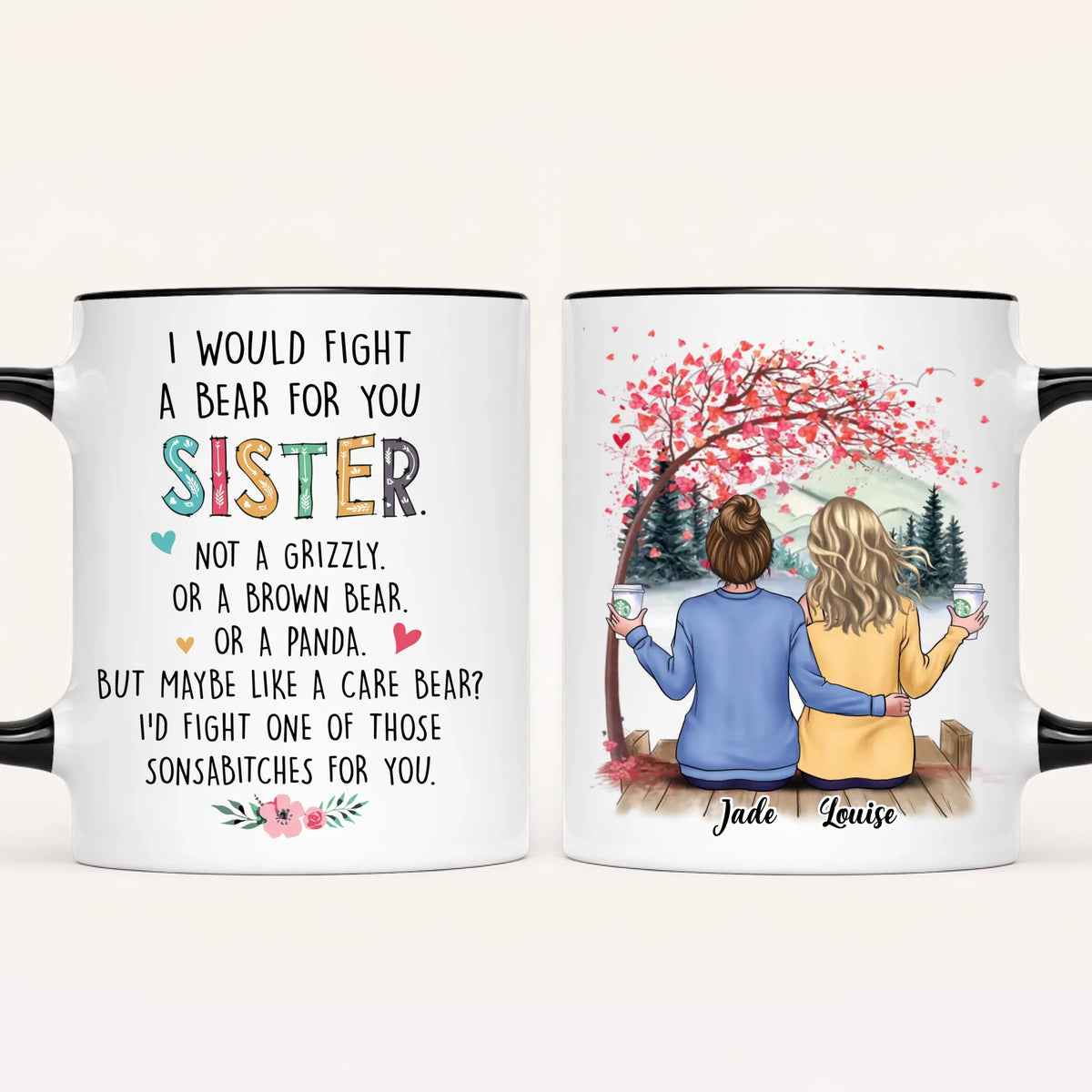 Personalised Sisters Mug | Hearts Made Us Friends | Up to 6
