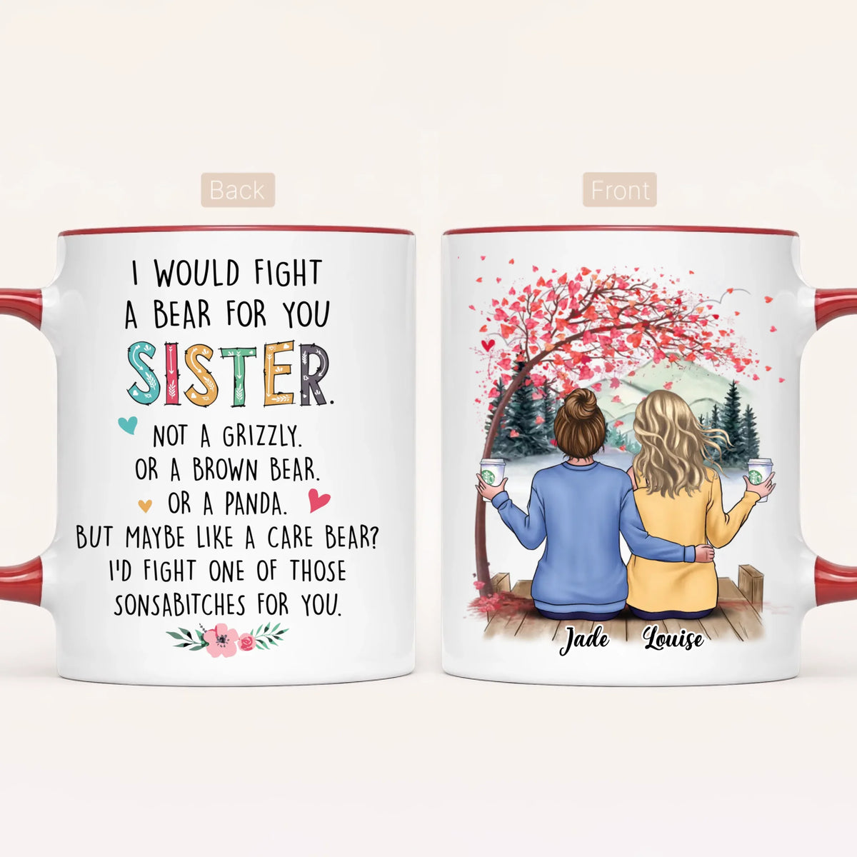 Personalised Sisters Mug | Hearts Made Us Friends | Up to 6