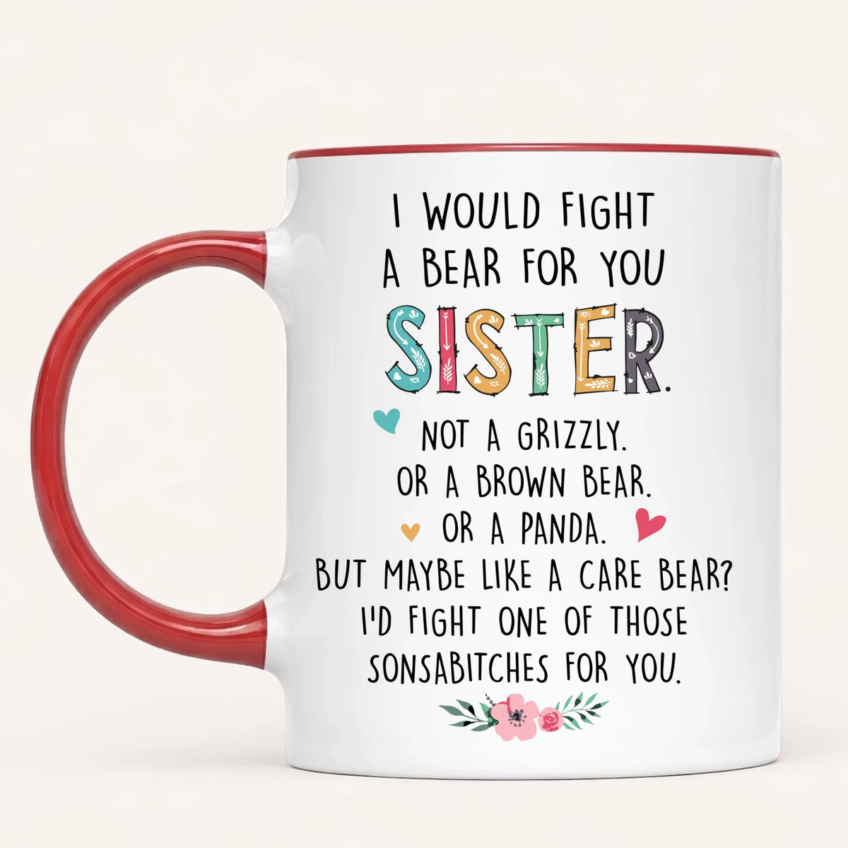 Personalised Sisters Mug | Hearts Made Us Friends | Up to 6
