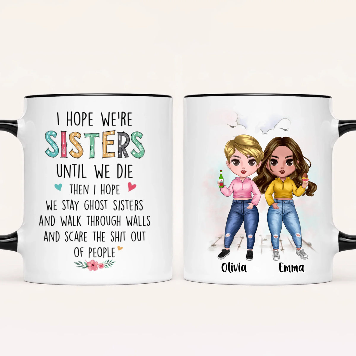 Personalised Sisters Mug | Cartoon Sisters | Up to 7