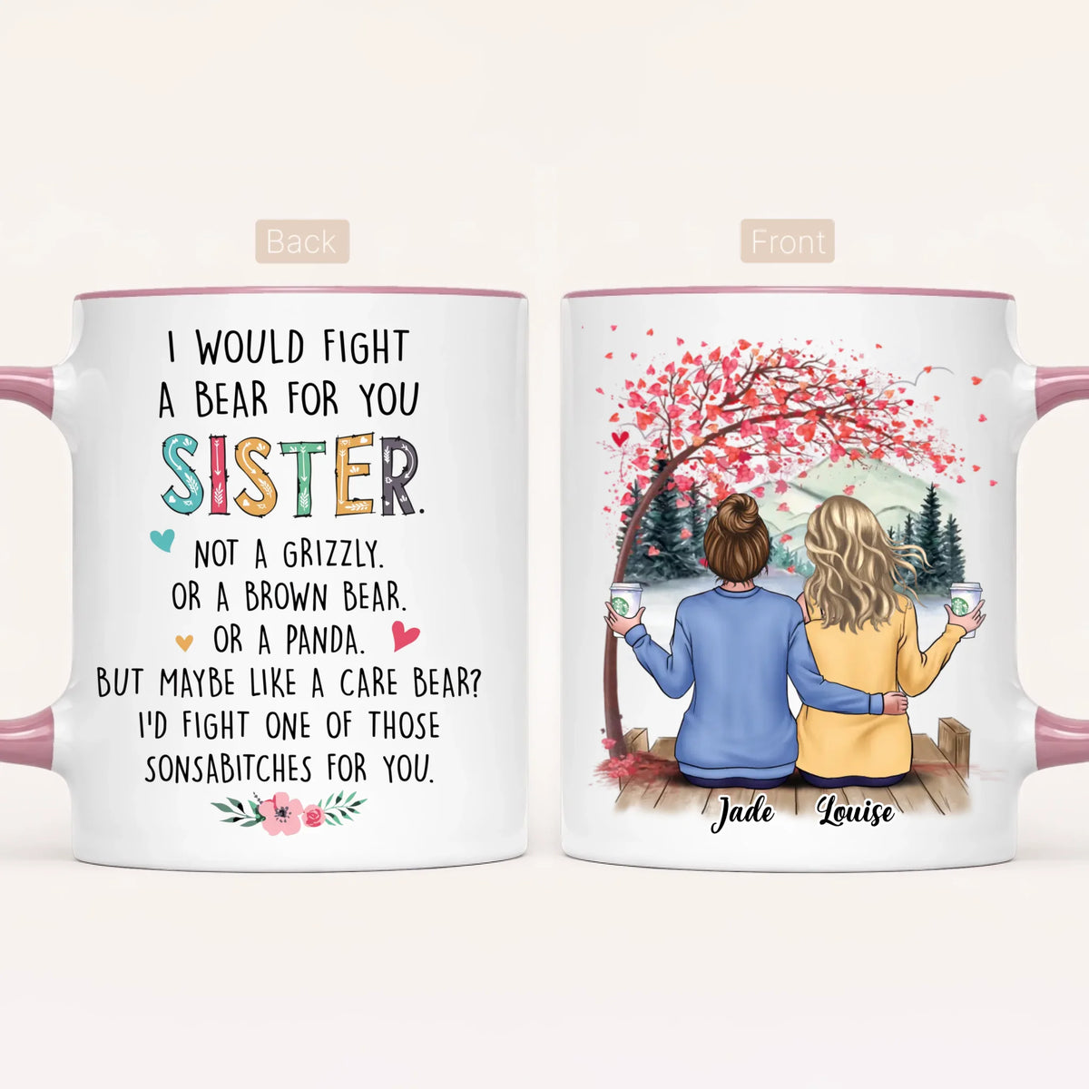 Personalised Sisters Mug | Hearts Made Us Friends | Up to 6