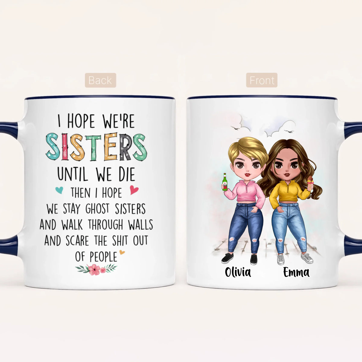 Personalised Sisters Mug | Cartoon Sisters | Up to 7