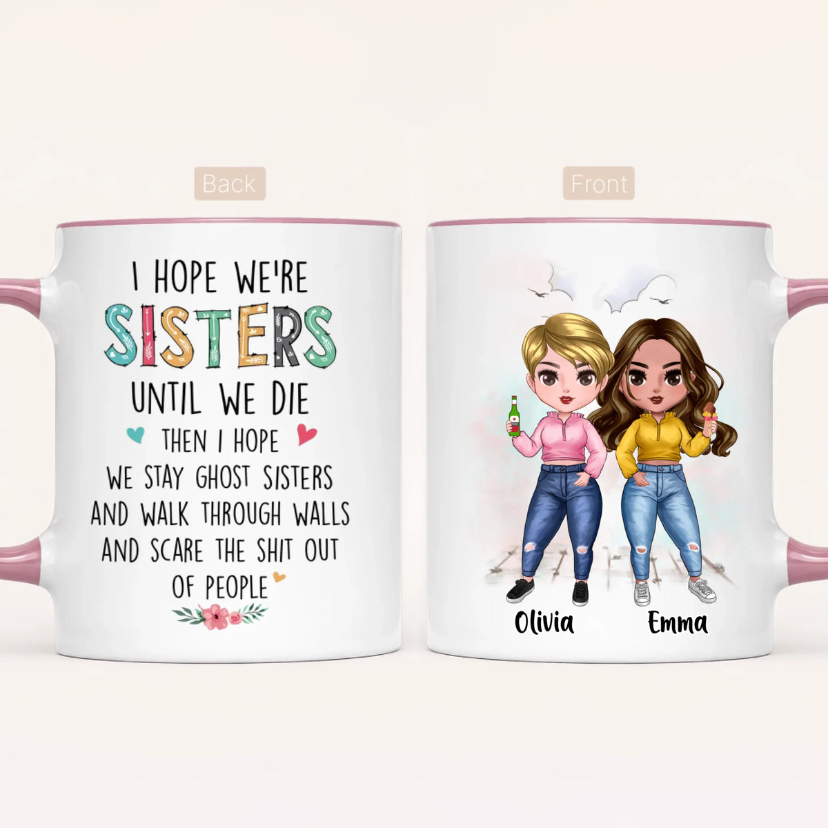 Personalised Sisters Mug | Cartoon Sisters | Up to 7