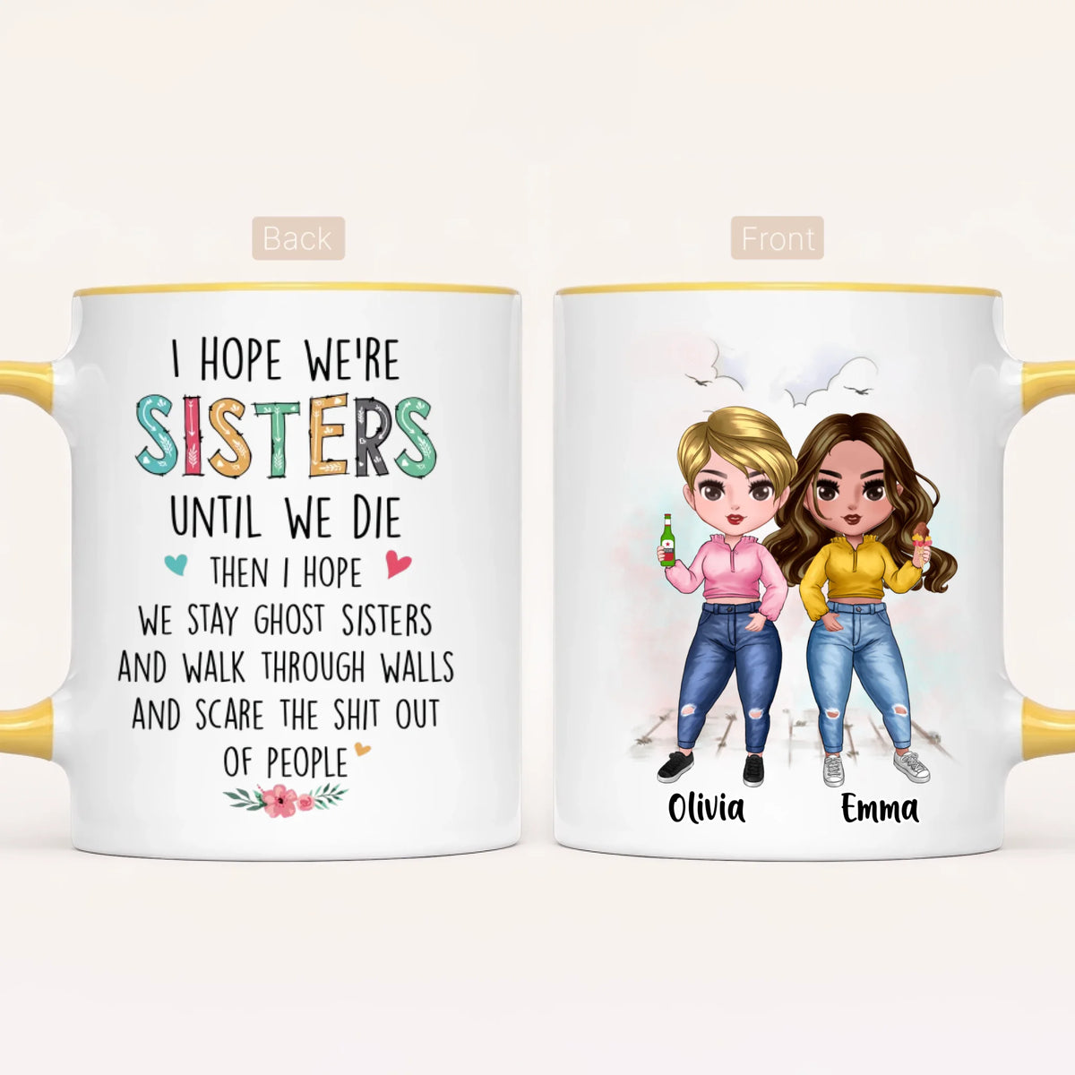 Personalised Sisters Mug | Cartoon Sisters | Up to 7