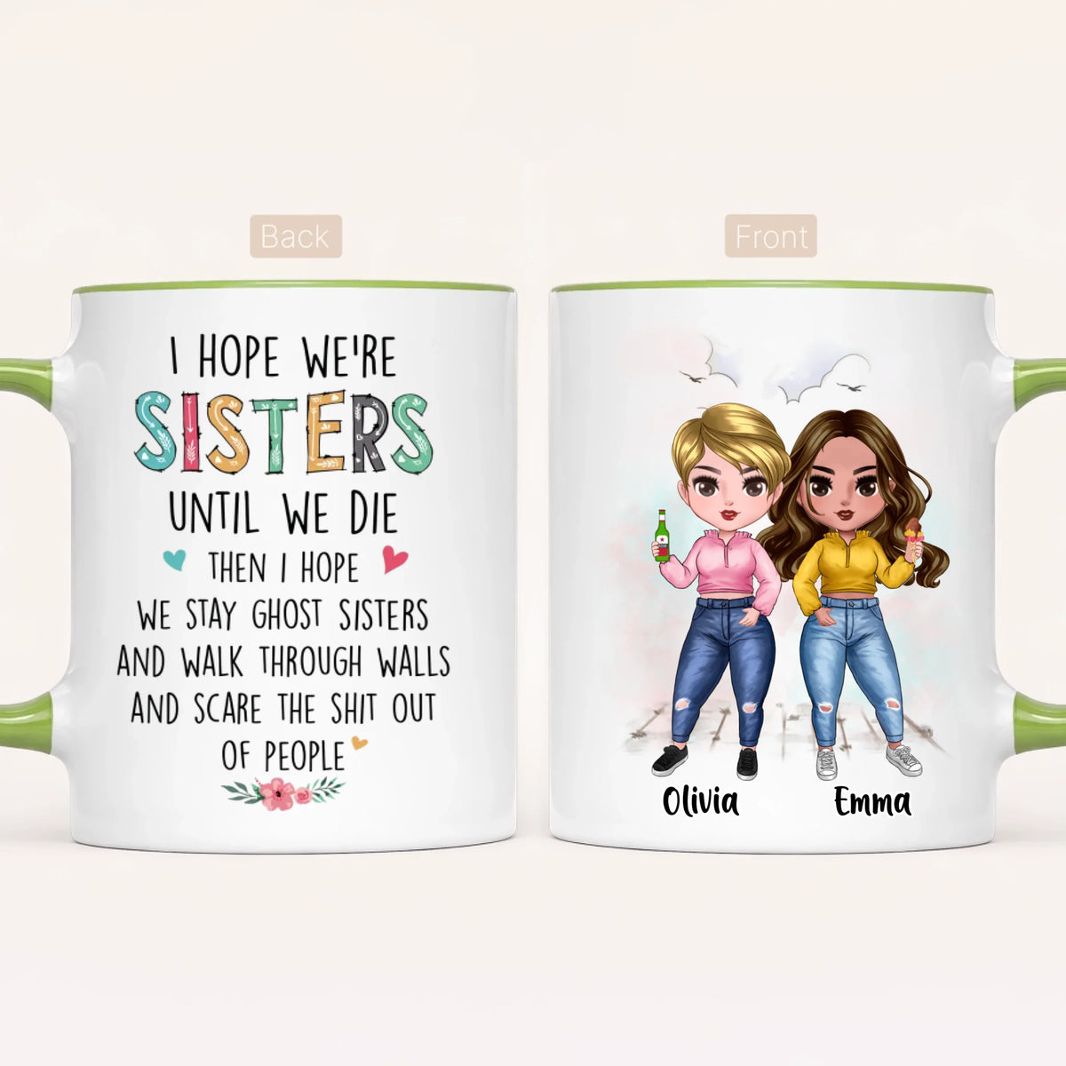Personalised Sisters Mug | Cartoon Sisters | Up to 7