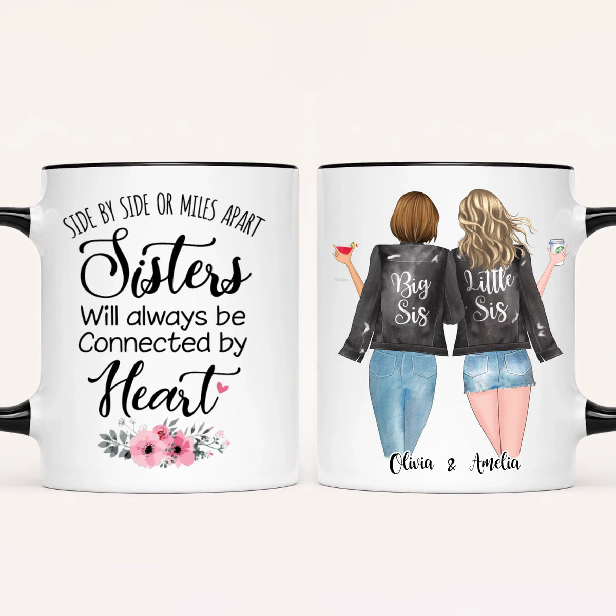 Personalised Sister Mug | Side by Side, Miles Apart