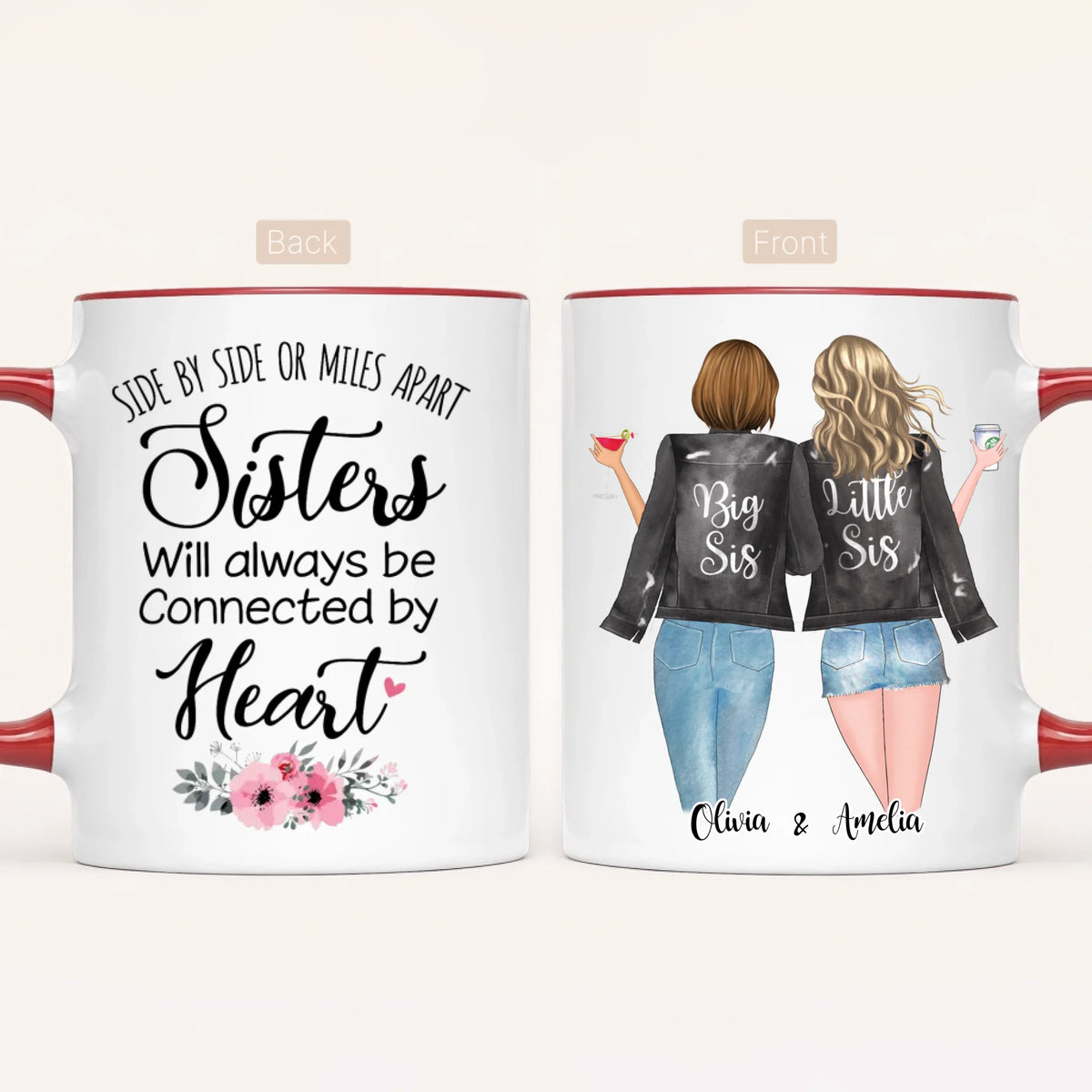 Personalised Sister Mug | Side by Side, Miles Apart