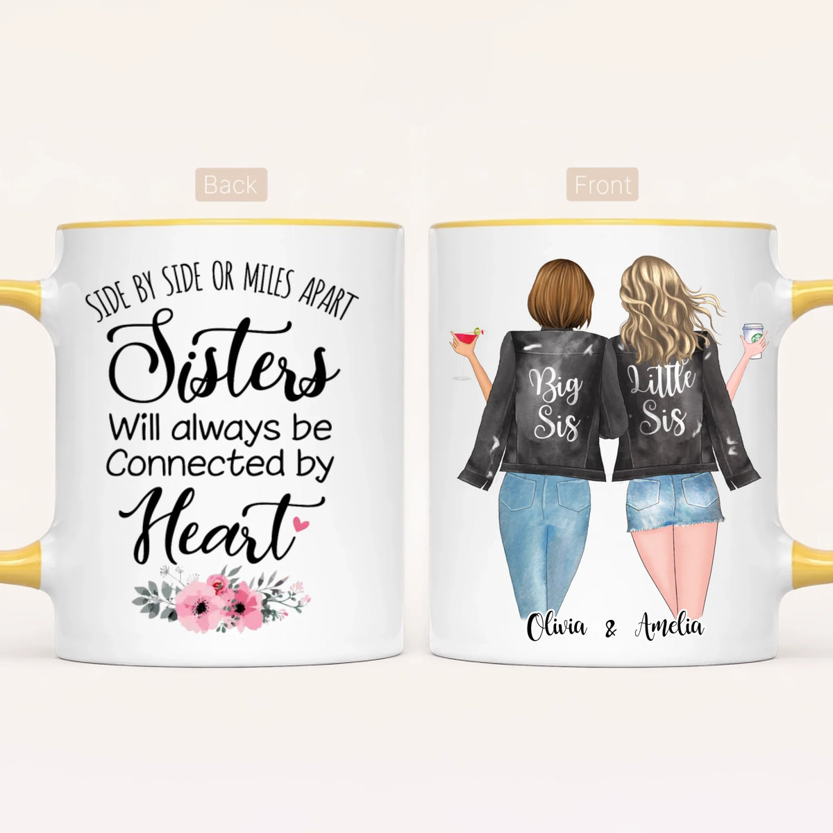 Personalised Sister Mug | Side by Side, Miles Apart