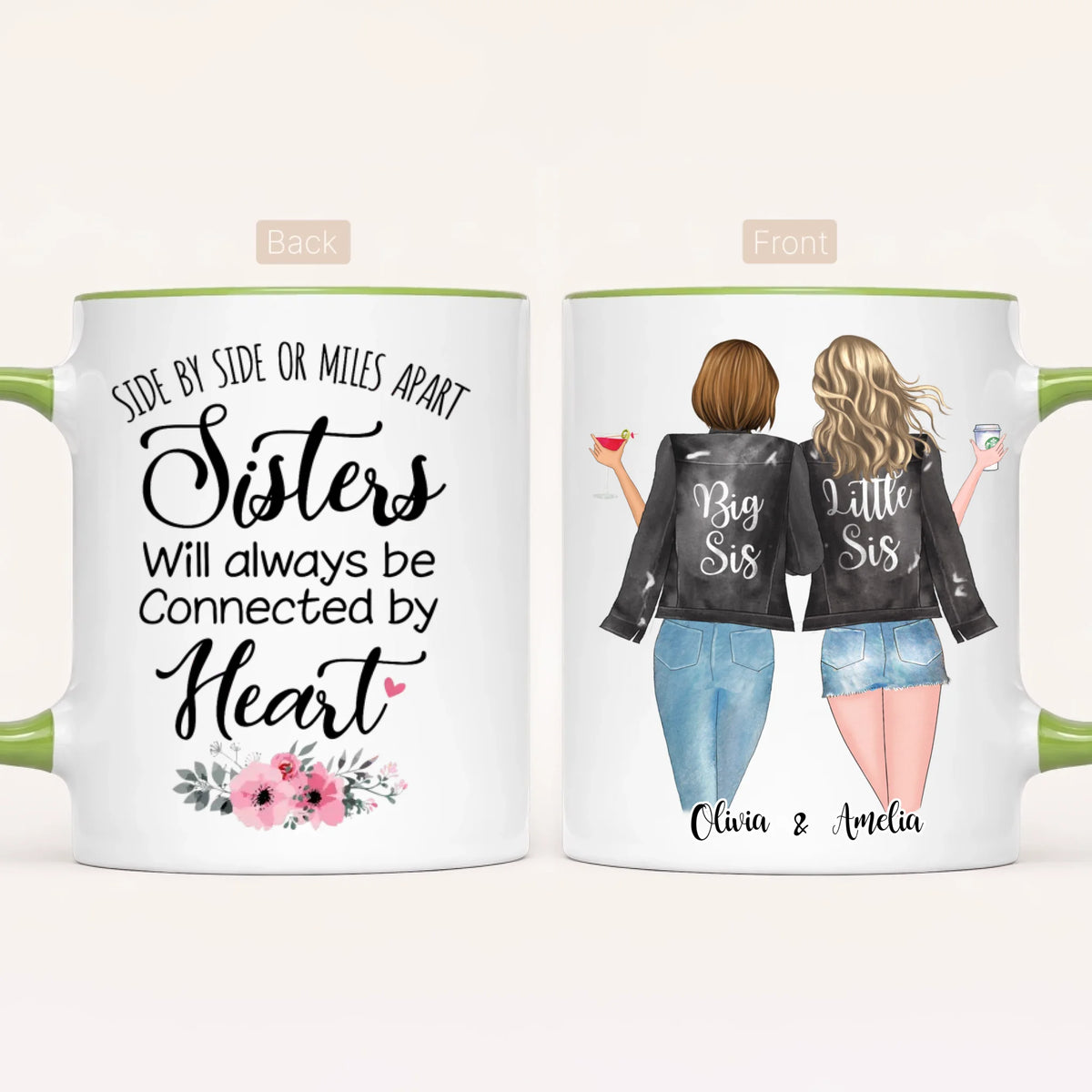 Personalised Sister Mug | Side by Side, Miles Apart