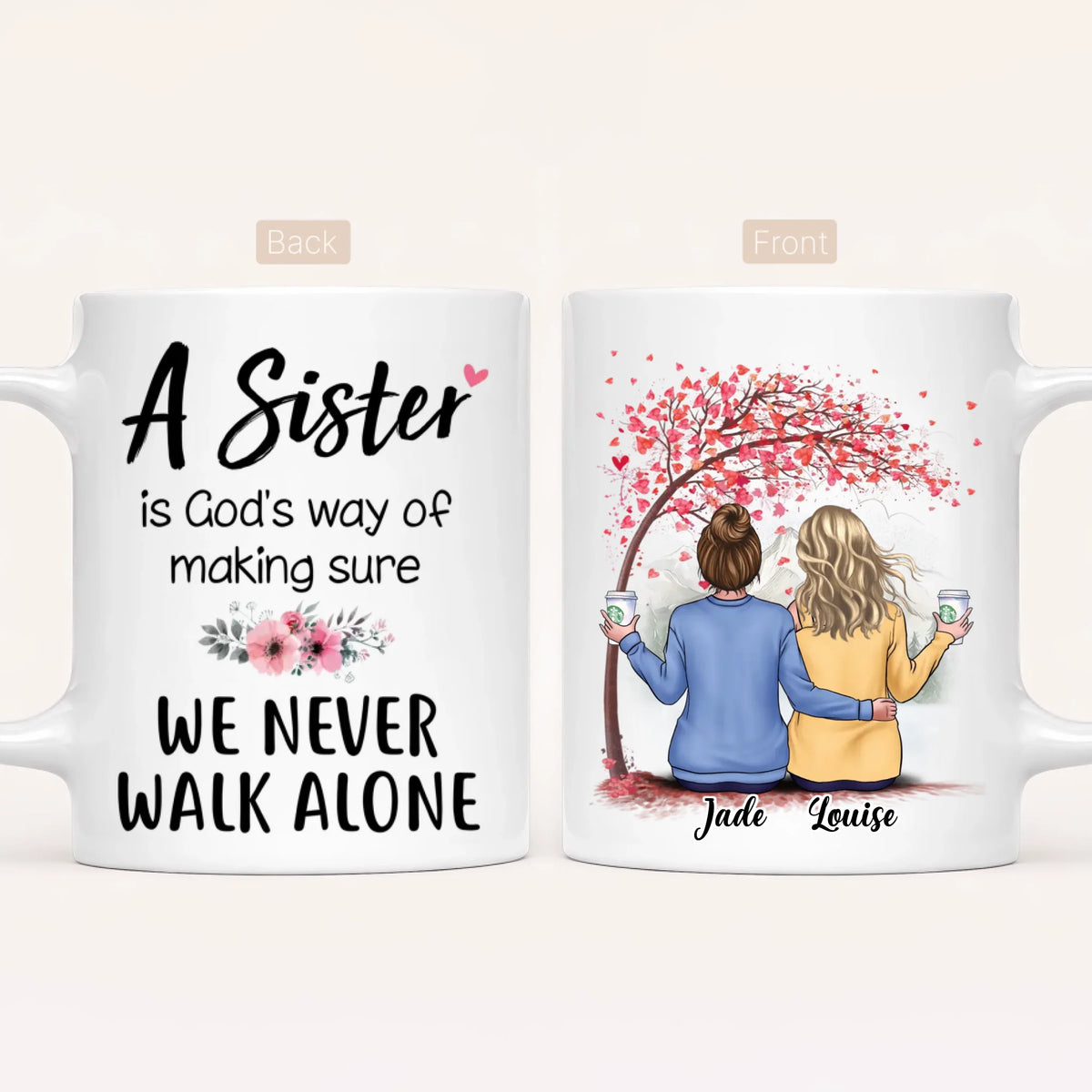 Personalised Sisters Mug | Hearts Made Us Friends | Up to 6