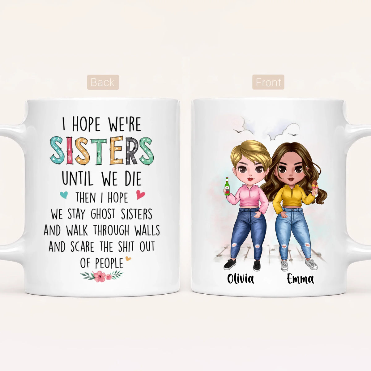 Personalised Sisters Mug | Cartoon Sisters | Up to 7