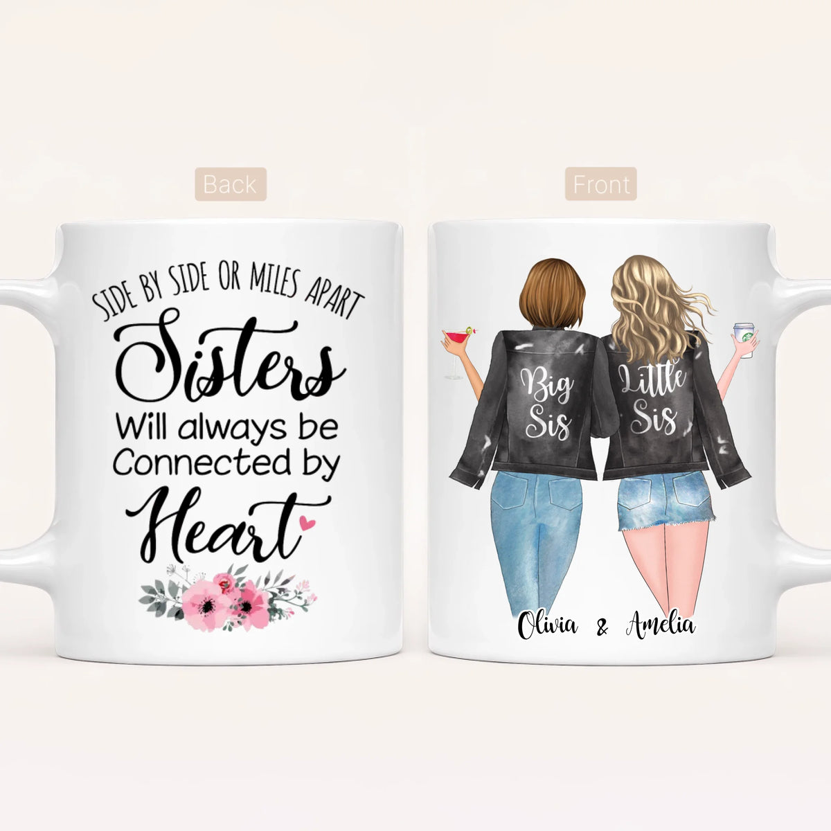 Personalised Sister Mug | Side by Side, Miles Apart